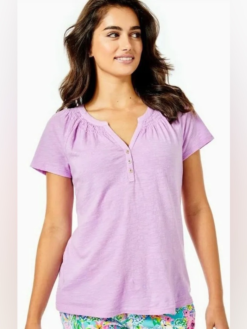 Lilly Pulitzer Purple Iris short sleeve Essie top size M - Picture 8 of 10